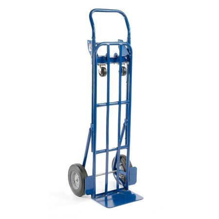 GLOBAL INDUSTRIAL Steel 2-in-1 Convertible Hand Truck with Semi-Pneumatic Wheels 185545